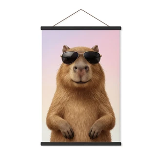 Textielposter Stoere capibara met zonnebril 