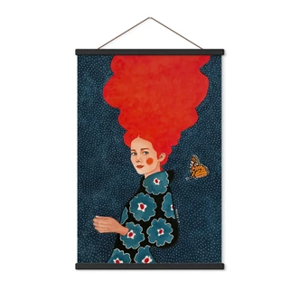 Textile poster Woman in floral dress with butterfly - Hülya 