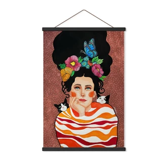 Stampe su tessuto donna con corona di fiori e gatti - Hülya 