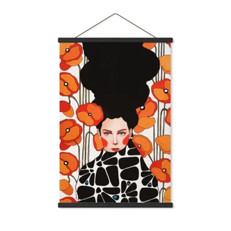 Stoffbild Frau mit Retro-Mohnblumen - Hülya 