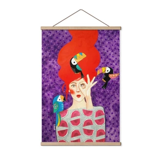 Stoffbild Frau mit Tukan-Trio - Hülya 