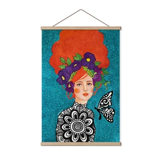 Stampe su tessuto donna farfalla con corona di fiori - Hülya 