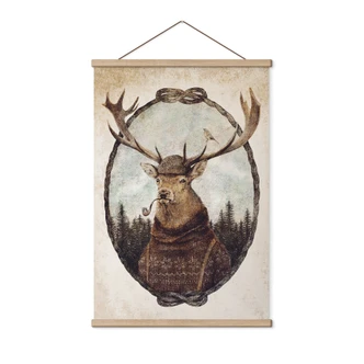 Textile poster vintage deer with pipe - Koubou 