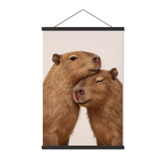 Textielposter van een knuffel capibara paar 