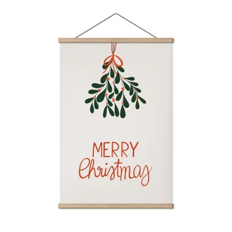 Textile poster Christmas - Merry Christmas with mistletoe - Lisboa 