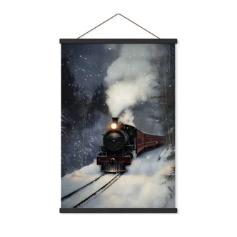 Textile poster steam locomotive in a snowy forest - Melloi Art Prints 