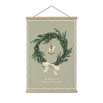 Textielposter kerstkrans met hobbelpaard - NKTN 
