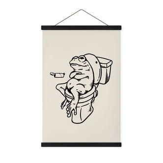 Poster tessile Aspettando alla toilette - Illustrazione umoristica di una rana - Royle 