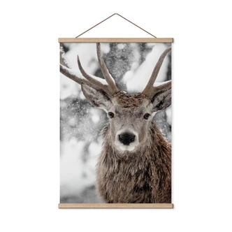 Textielposter herten in sneeuwvlokken | Hertenmotief voor de woonkamer - Strigel Textielposter herten in sneeuwvlokken | Hertenmotief voor de woonkamer - Strigel