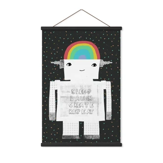 Obraz tkaniny tęczowy robot Sleep Laugh Create - Treechild 