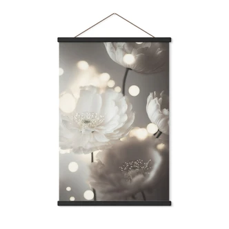 Textile poster White flowers in a sea of lights - Treechild 