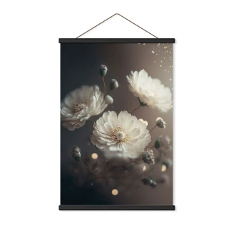 Stampe su tessuto Fiori bianchi con polvere d'oro - Treechild 