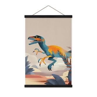 Stoffbild Kinderzimmer - Velociraptor - Braun 