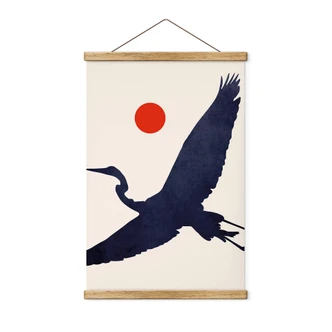 Tekstil plakat Kubistika - Trane med rød sol 