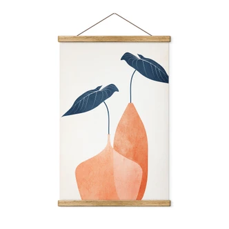 Tekstil plakat Monstera-blade i to abrikosfarvede vaser - Kubistika Tekstil plakat Monstera-blade i to abrikosfarvede vaser - Kubistika