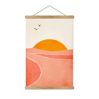 Tekstil plakat Solopgang i landskabet rundt - Kubistika 