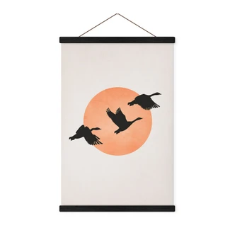 Tekstil plakat Fugle foran den ferskenfarvede sol - Kubistika 