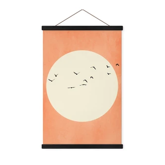 Tekstil plakat Sværm af fugle foran den varme sol - Kubistika Tekstil plakat Sværm af fugle foran den varme sol - Kubistika