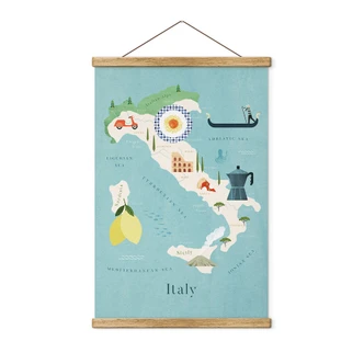 Textielposter Kaart van Italië - Rivers 