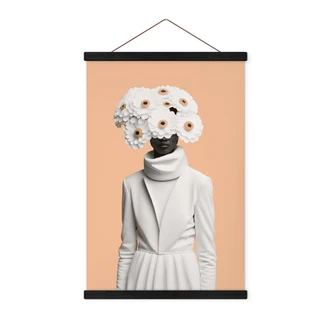 Affiche textile Dame en blanc avec des fleurs - Treechild 
