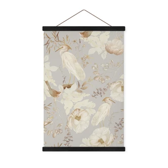 Stoffbild Vögel zwischen weißen Blumen - UN Designs 