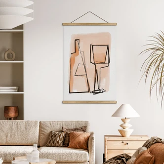 Textil poster Abstrakt stilleben: Flaska och vinglas - Treechild 