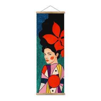 Textielposter Woman with red flowers in her hair - Hülya 