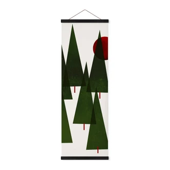 Tekstil plakat Vinter - Panorama over lille granskov - Kubistika 