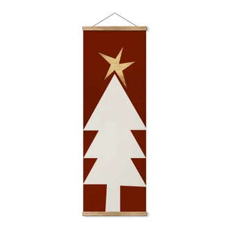 Textielposter Kubistika Kerst - Kerstboom met Gouden Sterren 