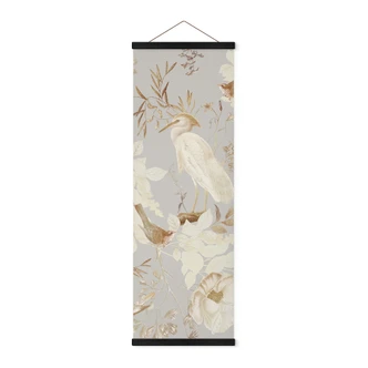Textielposter Vogels tussen witte bloemen - UN Designs 