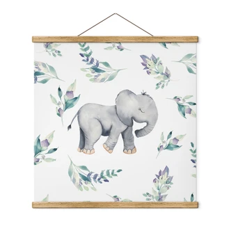 Textil poster Söt elefantunge mellan bohogrenar - UN Designs - Fyrkant 