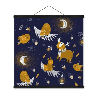 Animales del bosque en la noche - UN Póster de tela 