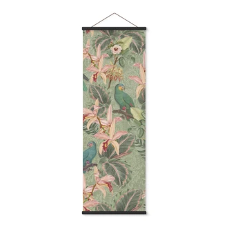 Stoffbild Dschungel mit Papageien Grün - Bloomery Decor - Panorama Stoffbild Dschungel mit Papageien Grün - Bloomery Decor - Panorama