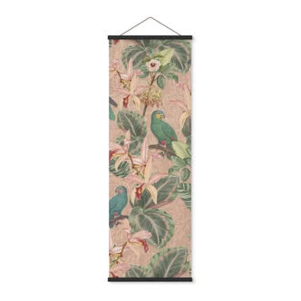 Stoffbild Dschungel mit Papageien Rosa - Bloomery Decor - Panorama 
