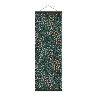 Stoffbild Wiesenblumen Vintage - Dunkelgrün - Bloomery Decor - Panorama 