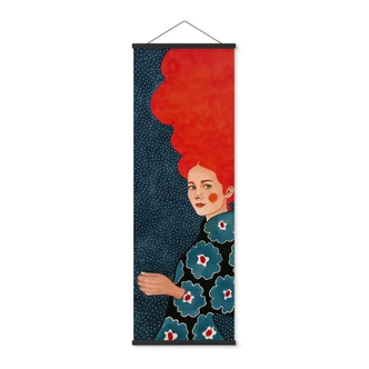 Textile poster Woman in floral dress with butterfly - Hülya - Panorama 