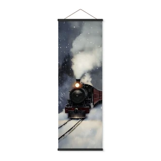 Textile poster Winter - Steam locomotive in a snowy forest - Melloi Art Prints - Panorama 
