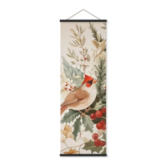 Textile poster Mistletoe - Cardinal bird with berry branch - Melloi Art Prints - Panorama 