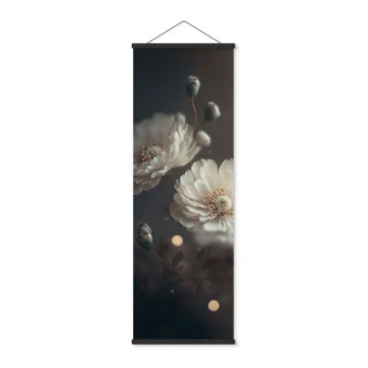 Textielposter Witte bloemen met goudstof - Treechild - Panorama 