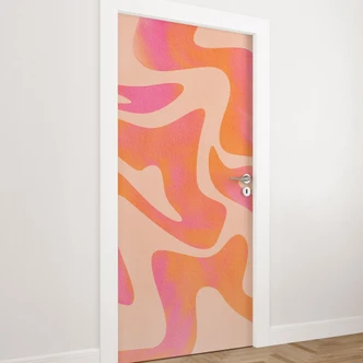 Door foil Abstract waves in orange pink - Bloom - Self-adhesive door decoration Door foil Abstract waves in orange pink - Bloom - Self-adhesive door decoration