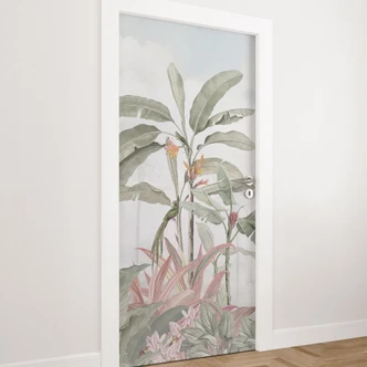 Door foil Tropical idyll with hummingbird blue - Bloomery Decor - Self-adhesive door decoration Door foil Tropical idyll with hummingbird blue - Bloomery Decor - Self-adhesive door decoration