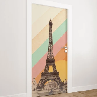 Retro Eiffel Tower door film with rainbow - Bodart - Self-adhesive door decoration Retro Eiffel Tower door film with rainbow - Bodart - Self-adhesive door decoration