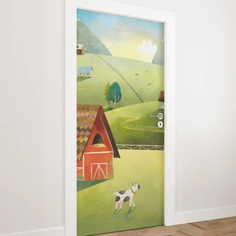 Door film for children's room - Colorful farm in the mountains - DigitalArtsi - Selbstklebende Türdeko Door film for children's room - Colorful farm in the mountains - DigitalArtsi - Selbstklebende Türdeko
