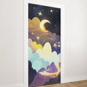 Door film for children's room - Dragon flight through starry clouds - DigitalArtsi - Selbstklebende Türdeko Door film for children's room - Dragon flight through starry clouds - DigitalArtsi - Selbstklebende Türdeko