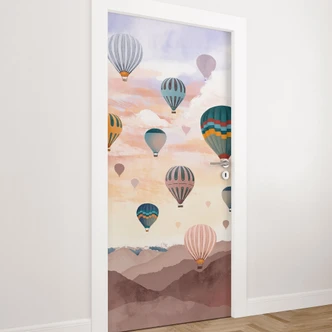 Door film for children's room - Flying high with hot air balloons - Goed Blauw - Self-adhesive door decoration Door film for children's room - Flying high with hot air balloons - Goed Blauw - Self-adhesive door decoration