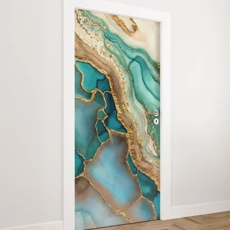 Door foil Marbled waves in turquoise and gold - Haase - Self-adhesive door decoration Door foil Marbled waves in turquoise and gold - Haase - Self-adhesive door decoration