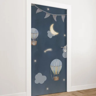 Door film children's room - Hot air balloons night - Kvilis - Self-adhesive door decoration Door film children's room - Hot air balloons night - Kvilis - Self-adhesive door decoration