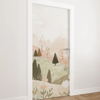 Door foil pastel mountain landscape with flowers - Treechild Door foil pastel mountain landscape with flowers - Treechild