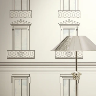 Versace non-woven wallpaper Palazzo No 12 window facade white gray neo classic 