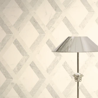 Versace non-woven wallpaper Tarsia diamond pattern marble look gray white graphic 